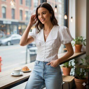 ASTR Maiden Cotton Short Puff Sleeve Top One Size White NWT